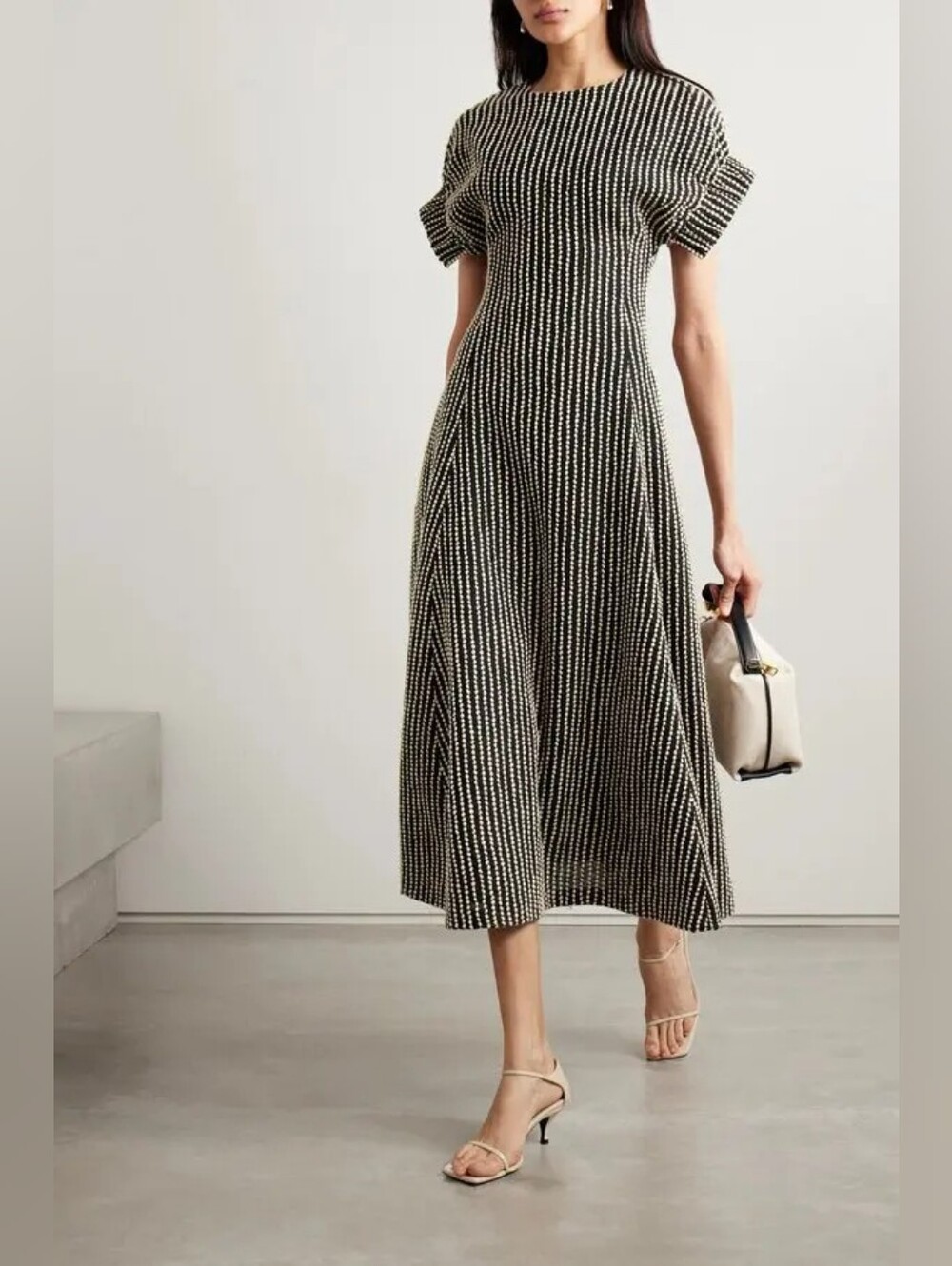 ULLA JOHNSON Devon Embroidered Wool-Blend Midi Dress In Dalmation Jasper NWT 10.